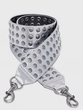 Rebecca Minkoff Style Your BagFlat Studded Shoulder Guitar Strap Silver Leather